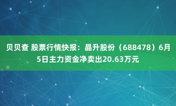 贝贝查 股票行情快报：晶升股份（688478）6月5日主力资金净卖出20.63万元