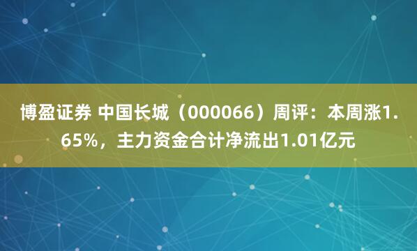 博盈证券 中国长城（000066）周评：本周涨1.65%，主力资金合计净流出1.01亿元