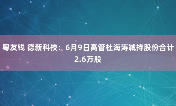 粤友钱 德新科技：6月9日高管杜海涛减持股份合计2.6万股
